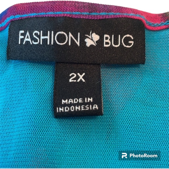 Fashion Bug tank top size 2X teal printed front with ruffled layers - Picture 5 of 8